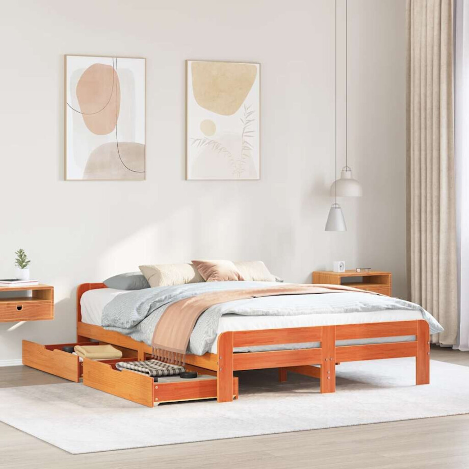 vidaXL Bedframe zonder matras massief grenenhout wasbruin 160x200 cm afbeelding 1