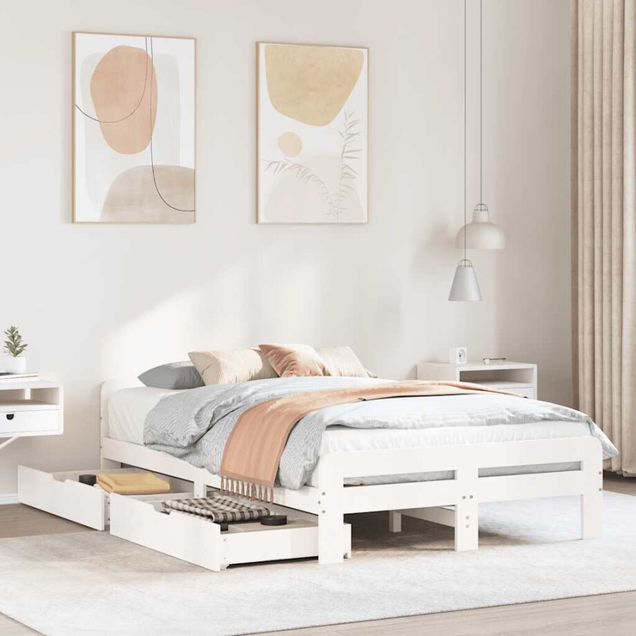 vidaXL Bedframe zonder matras massief grenenhout wit 135x190 cm afbeelding 1