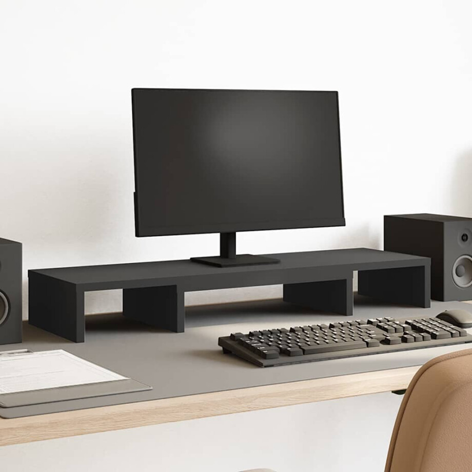 vidaXL Monitorstandaard verstelbaar 80x24x10,5 cm bewerkt hout zwart vidaXL Monitorstandaard verstelbaar 80x24x10,5 cm bewerkt hout zwart afbeelding 1