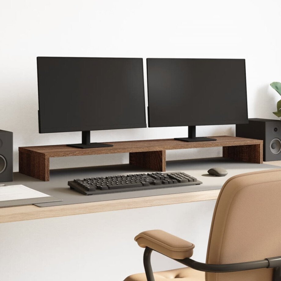 vidaXL Monitorstandaard 100x27x10 cm bewerkt hout bruin eikenkleurig afbeelding 1
