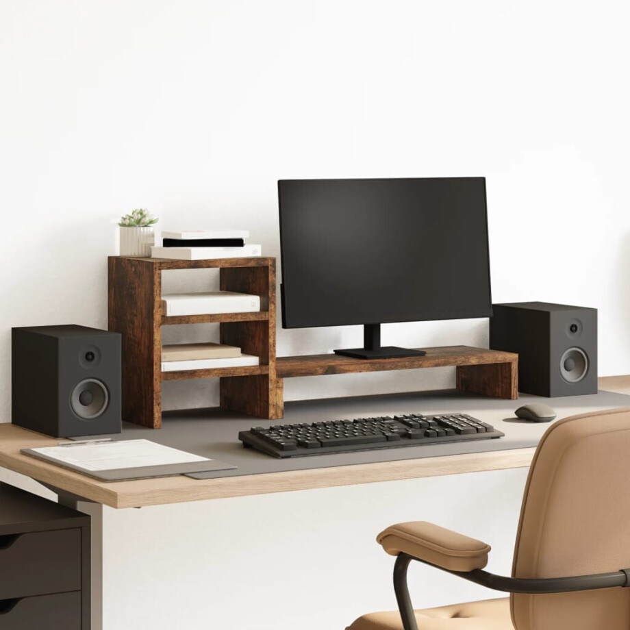 vidaXL Monitorstandaard met bureau-organizer hout gerookt eikenkleurig afbeelding 1