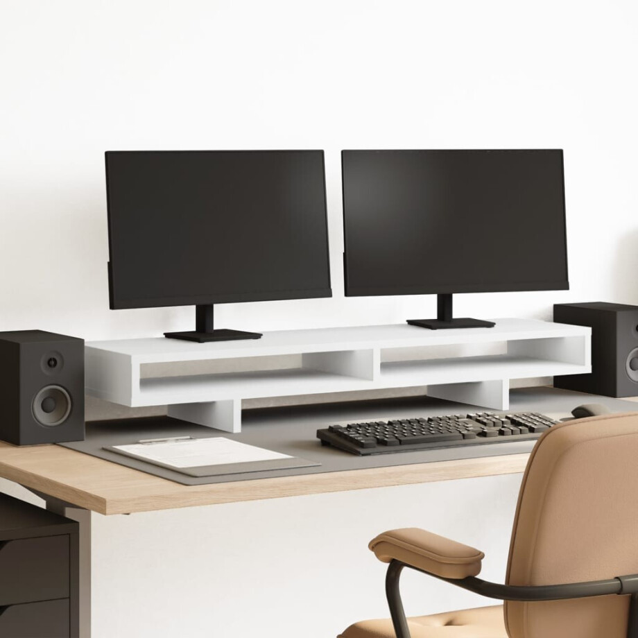 vidaXL Monitorstandaard 100x27x15 cm bewerkt hout wit vidaXL Monitorstandaard 100x27x15 cm bewerkt hout wit afbeelding 1