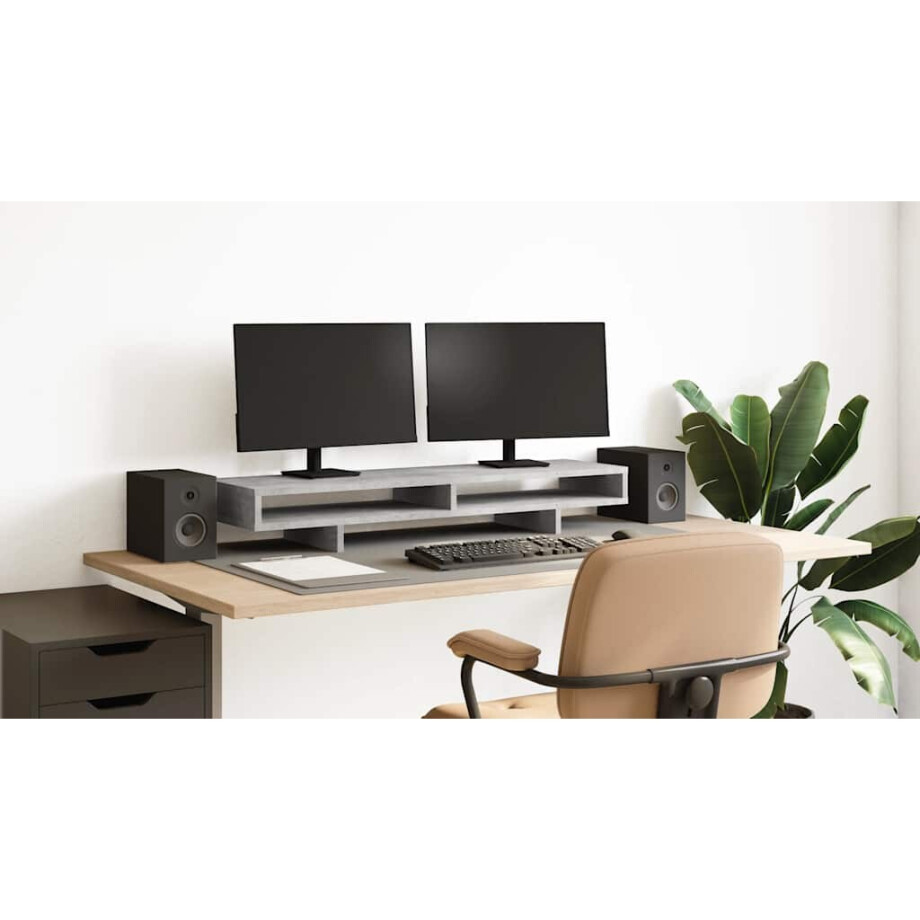 vidaXL Monitorstandaard 100x27x15 cm bewerkt hout betongrijs vidaXL Monitorstandaard 100x27x15 cm bewerkt hout betongrijs afbeelding 1