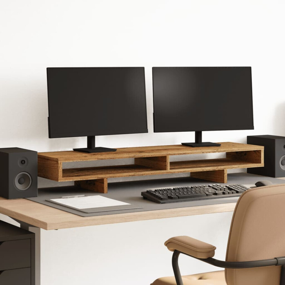 vidaXL Monitorstandaard 100x27x15 cm bewerkt hout oud houtkleurig vidaXL Monitorstandaard 100x27x15 cm bewerkt hout oud houtkleurig afbeelding 1