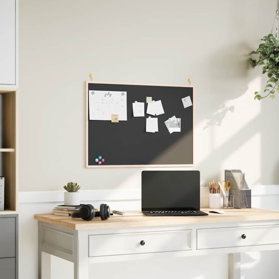vidaXL Krijtbord met massief grenenhouten lijst 80x55 cm zwart afbeelding 