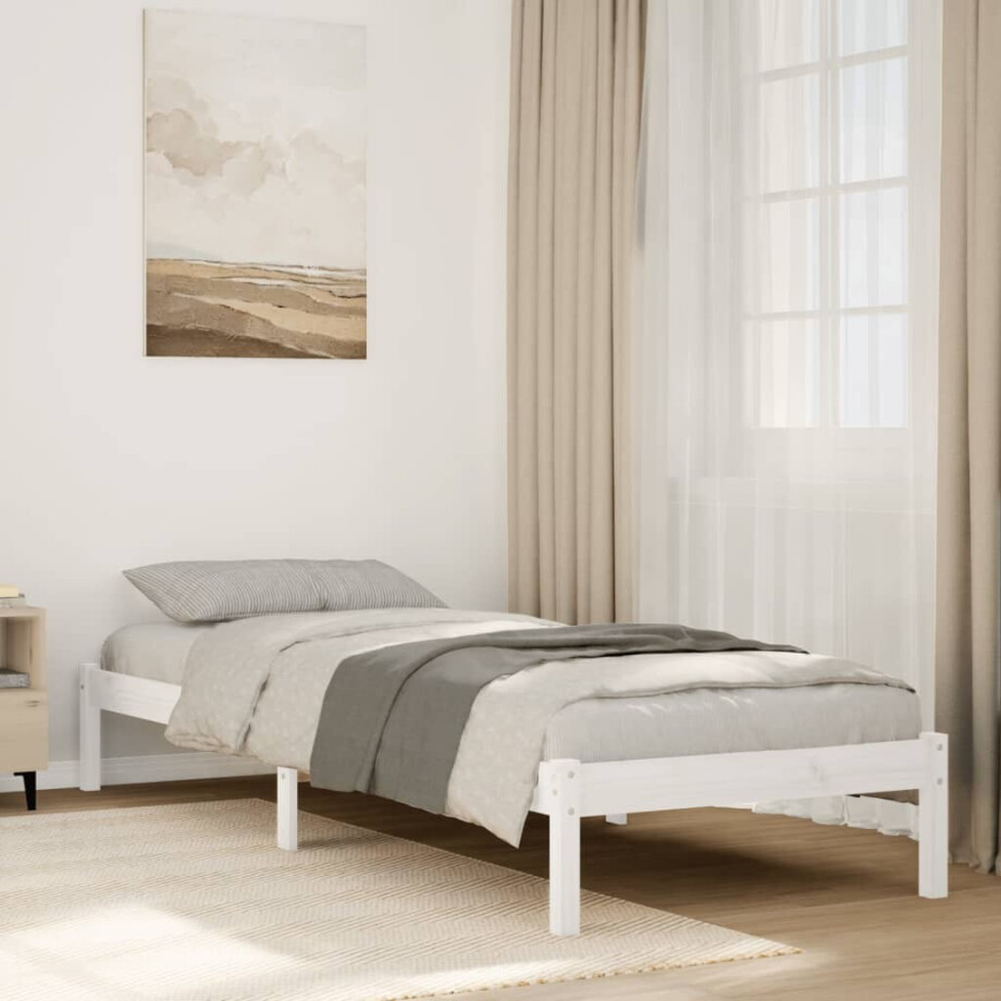 vidaXL Bedframe extra lang zonder matras grenenhout wit 90x210 cm afbeelding 1