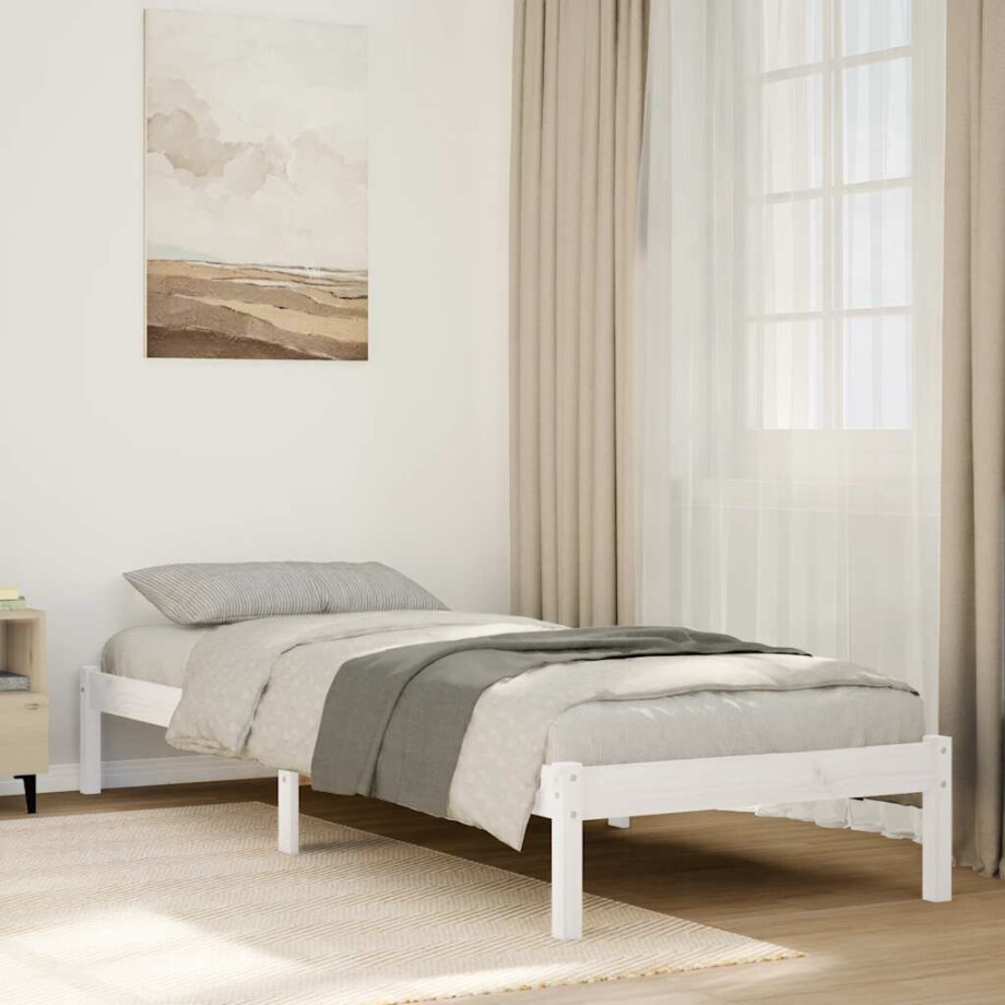 vidaXL Bedframe extra lang zonder matras grenenhout wit 100x210 cm afbeelding 1