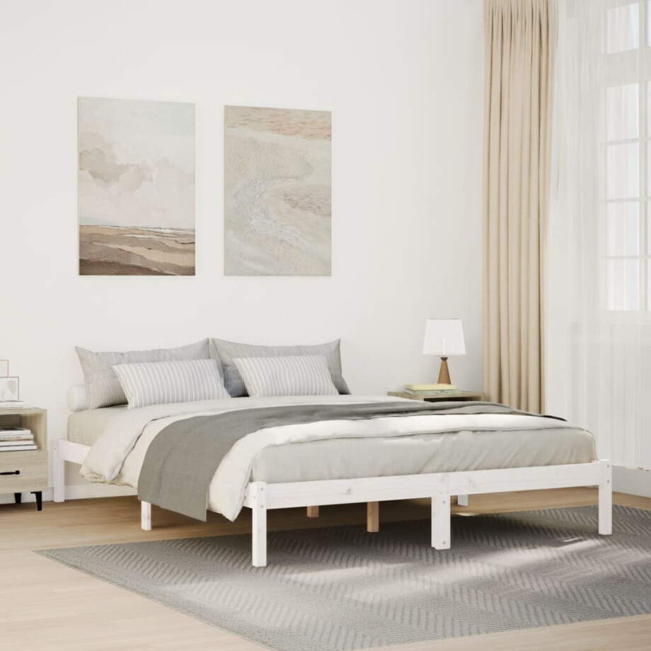 vidaXL Bedframe extra lang zonder matras grenenhout wit 160x210 cm afbeelding 1