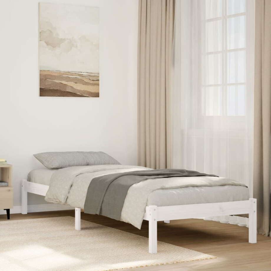 vidaXL Bedframe extra lang zonder matras grenenhout wit 100x220 cm afbeelding 1