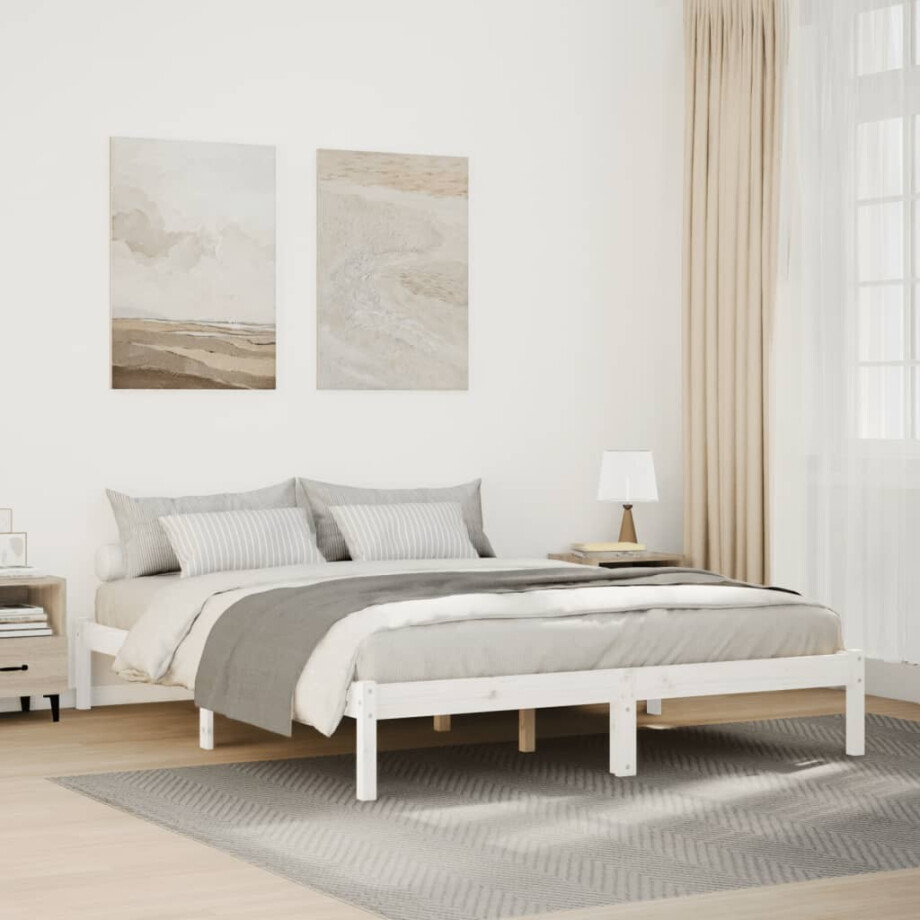 vidaXL Bedframe extra lang zonder matras grenenhout wit 140x220 cm afbeelding 1