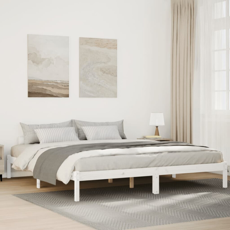 vidaXL Bedframe extra lang zonder matras grenenhout wit 180x220 cm afbeelding 1