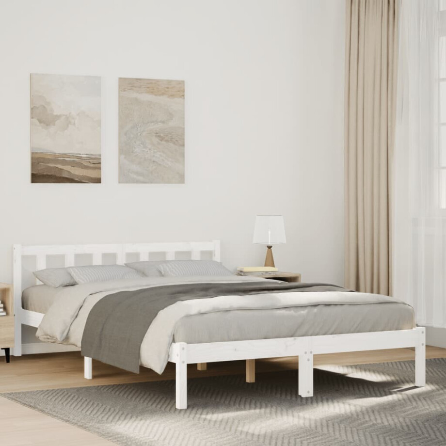vidaXL Bedframe extra lang zonder matras grenenhout wit 160x210 cm afbeelding 1