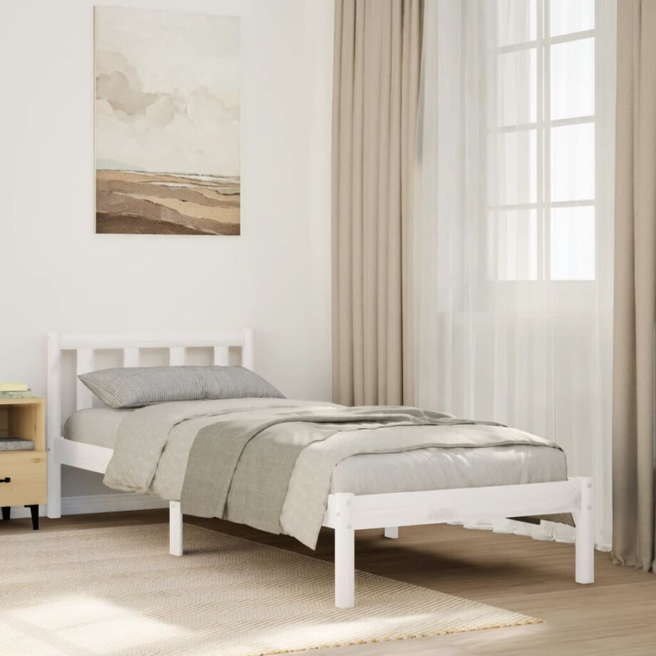 vidaXL Bedframe extra lang zonder matras grenenhout wit 80x220 cm afbeelding 1