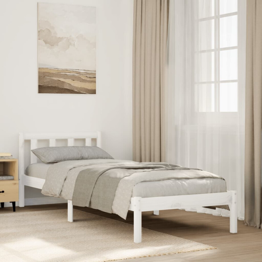 vidaXL Bedframe extra lang zonder matras grenenhout wit 90x220 cm afbeelding 1
