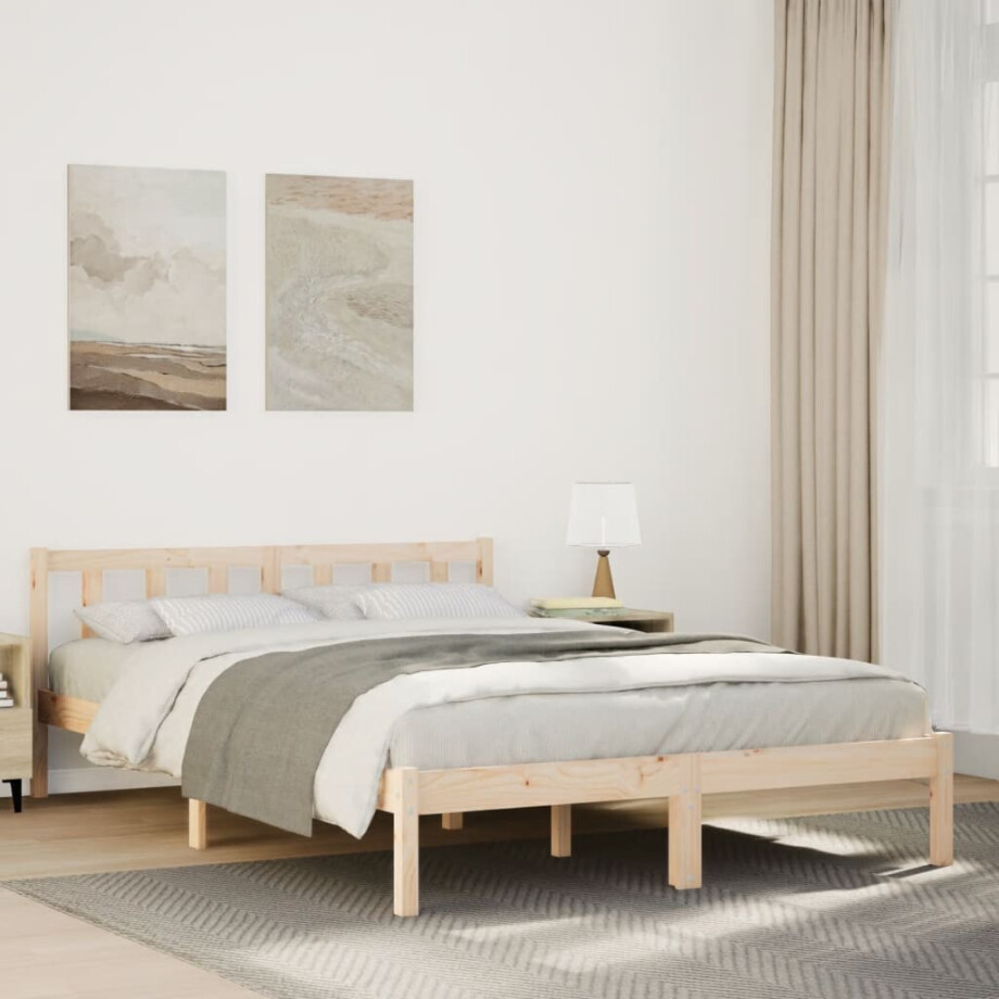 vidaXL Bedframe extra lang zonder matras massief grenenhout 160x220 cm afbeelding 1