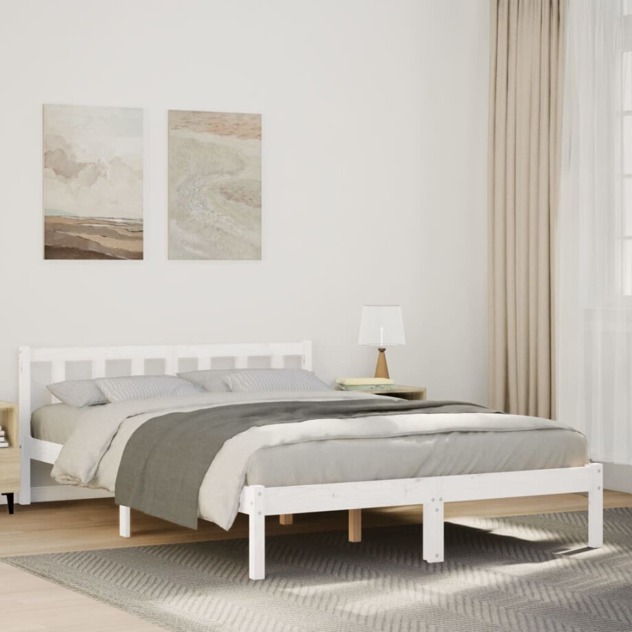 vidaXL Bedframe extra lang zonder matras grenenhout wit 160x220 cm afbeelding 1