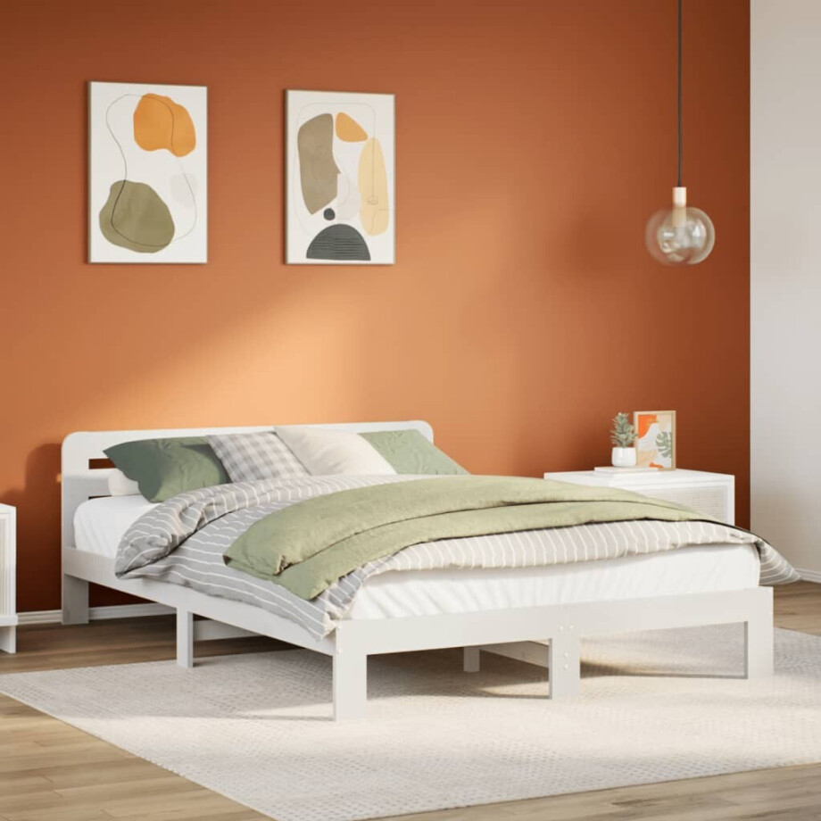 vidaXL Bedframe zonder matras massief grenenhout wit 150x200 cm afbeelding 1