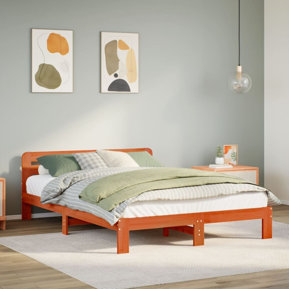 vidaXL Bedframe zonder matras massief grenenhout wasbruin 150x200 cm vidaXL Bedframe zonder matras massief grenenhout wasbruin 150x200 cm afbeelding 1