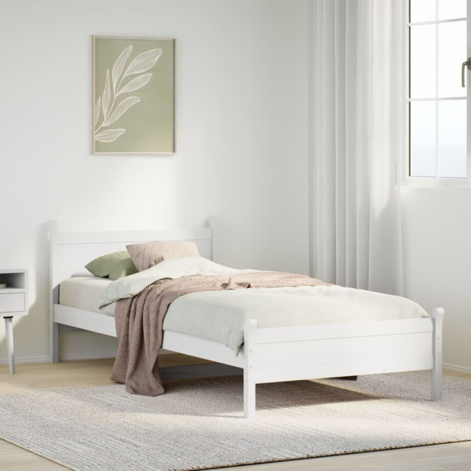 vidaXL Bedframe zonder matras massief grenenhout wit 75x190 cm afbeelding 1