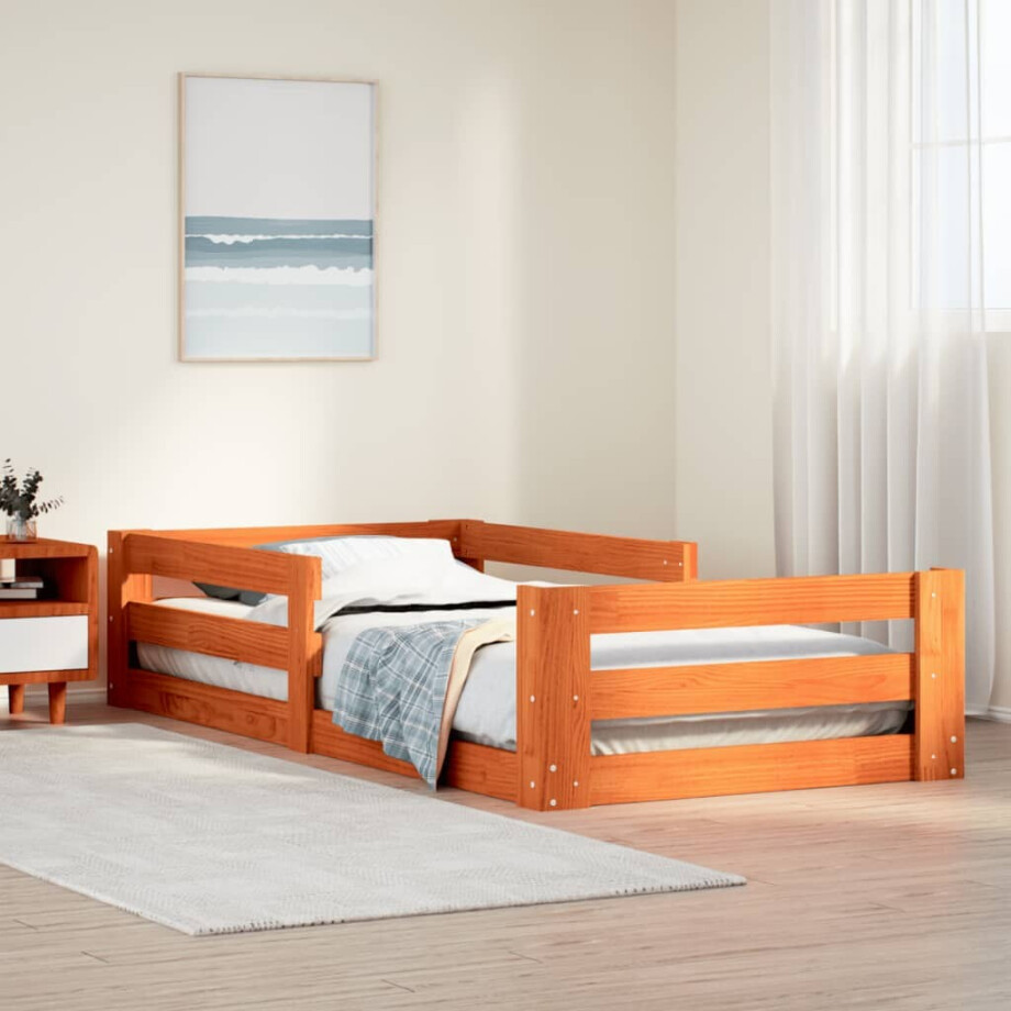vidaXL Bedframe zonder matras massief grenenhout wasbruin 90x200 cm afbeelding 1