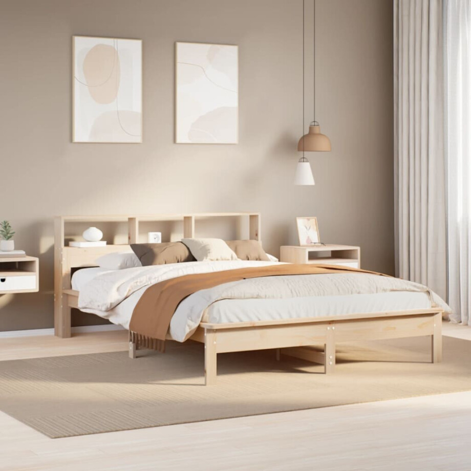 vidaXL Bed met boekenkast zonder matras massief grenenhout 120x190 cm vidaXL Bed met boekenkast zonder matras massief grenenhout 120x190 cm afbeelding 1