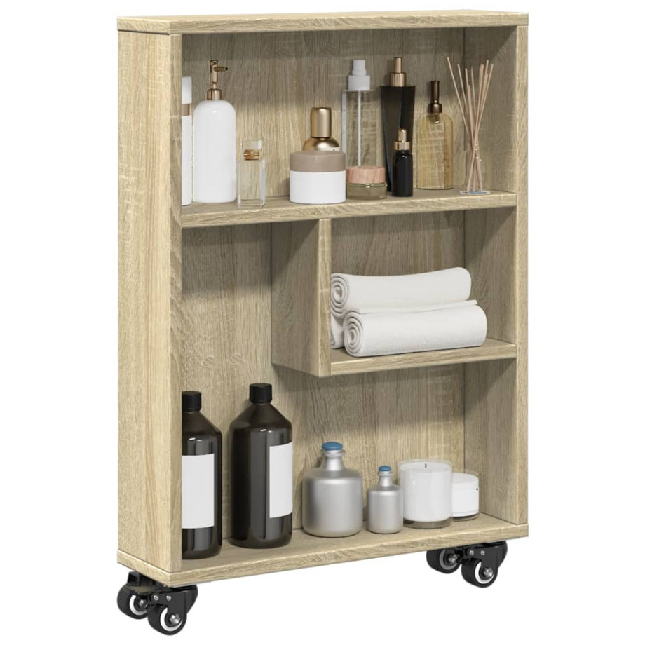 vidaXL Opbergtrolley smal 48x13x68 cm bewerkt hout sonoma eikenkleurig afbeelding 1