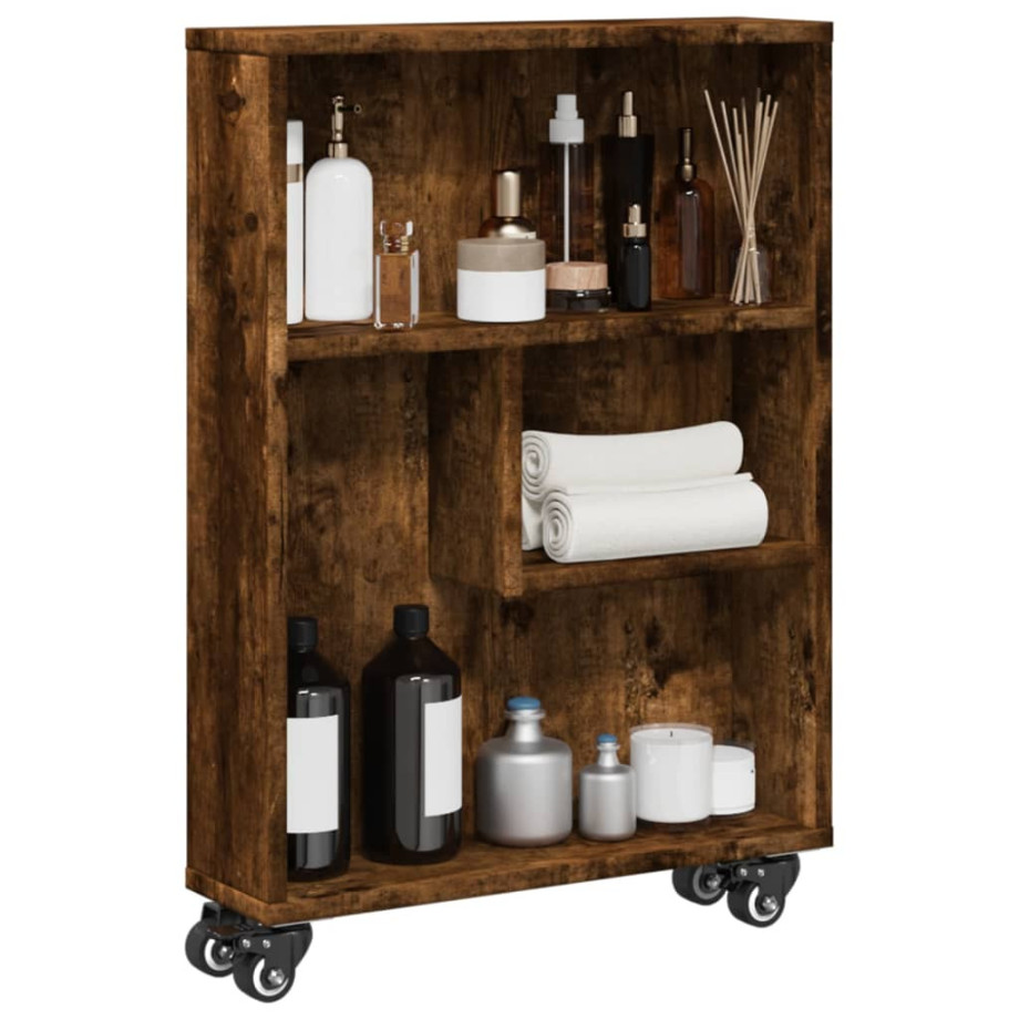 vidaXL Opbergtrolley smal 48x13x68 cm bewerkt hout gerookt eikenkleur afbeelding 1