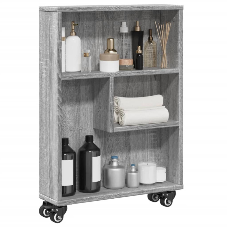 vidaXL Opbergtrolley smal 48x13x68 cm bewerkt hout grijs sonoma eiken afbeelding 1