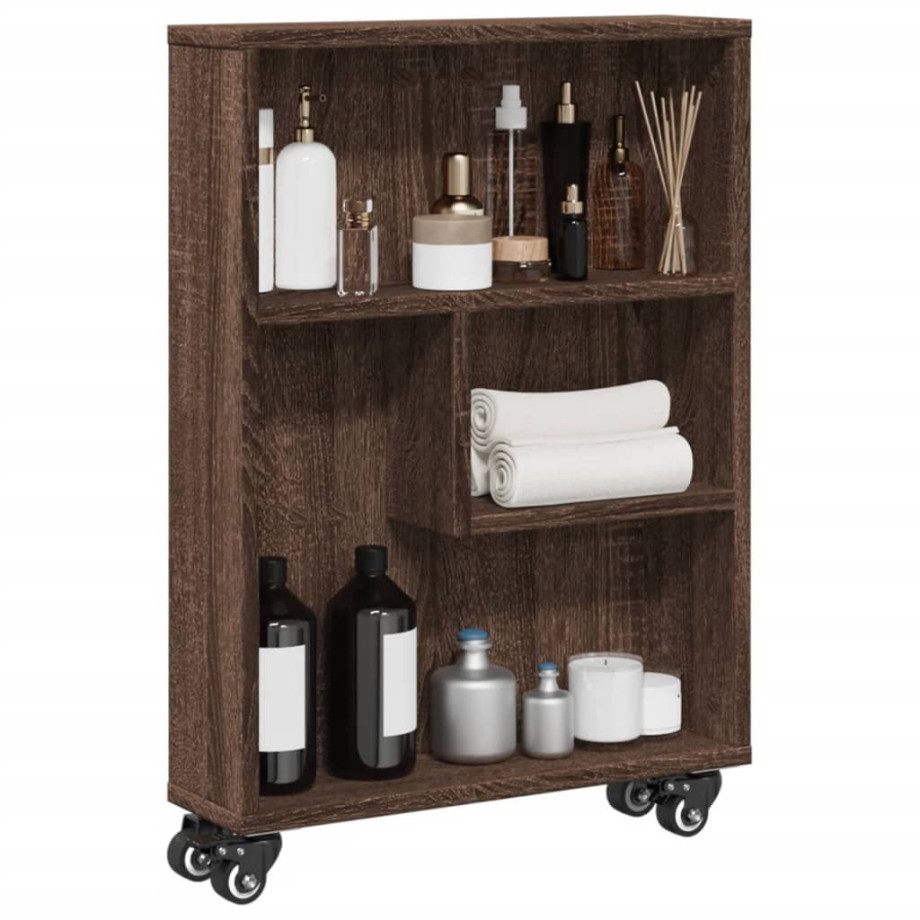 vidaXL Opbergtrolley smal 48x13x68 cm bewerkt hout bruin eikenkleurig afbeelding 1