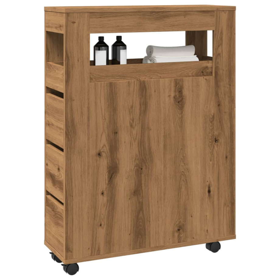vidaXL Badkamerkast smal met wielen bewerkt hout artisanaal eiken afbeelding 1