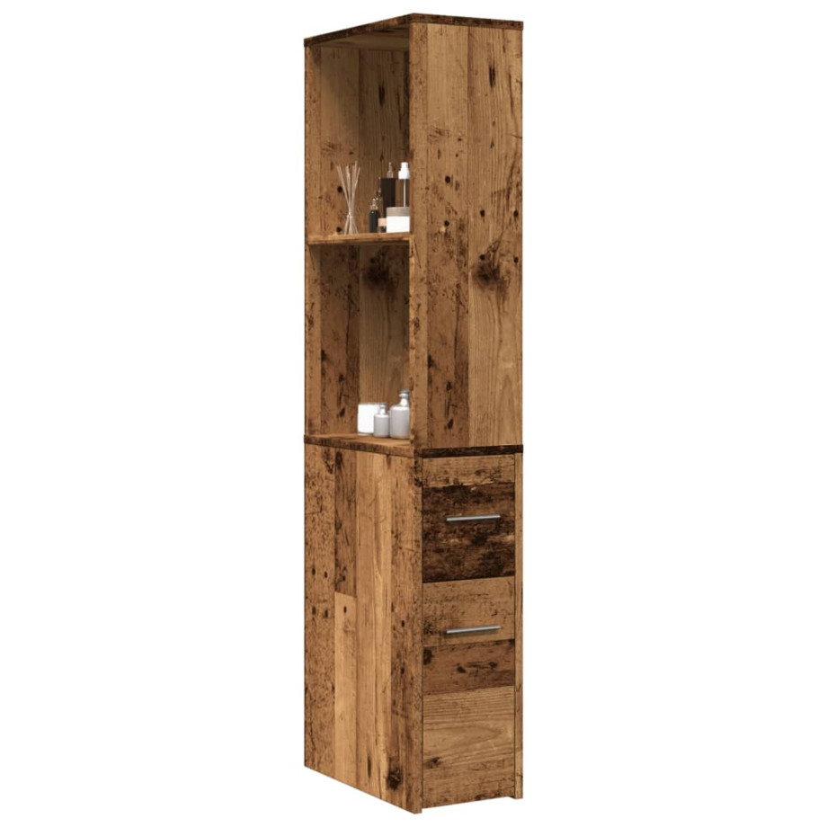 vidaXL Badkamerkast smal met wielen bewerkt hout oud houtkleurig afbeelding 1
