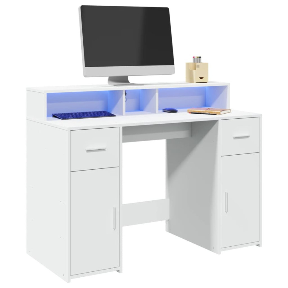 vidaXL Bureau met LED-verlichting 120x55x91 cm bewerkt hout wit afbeelding 1