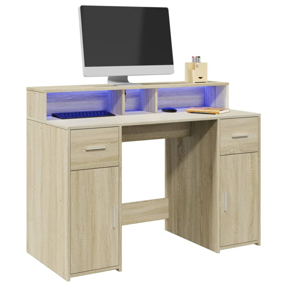 vidaXL Bureau met LED-verlichting 120x55x91 cm hout sonoma eikenkleur afbeelding 1