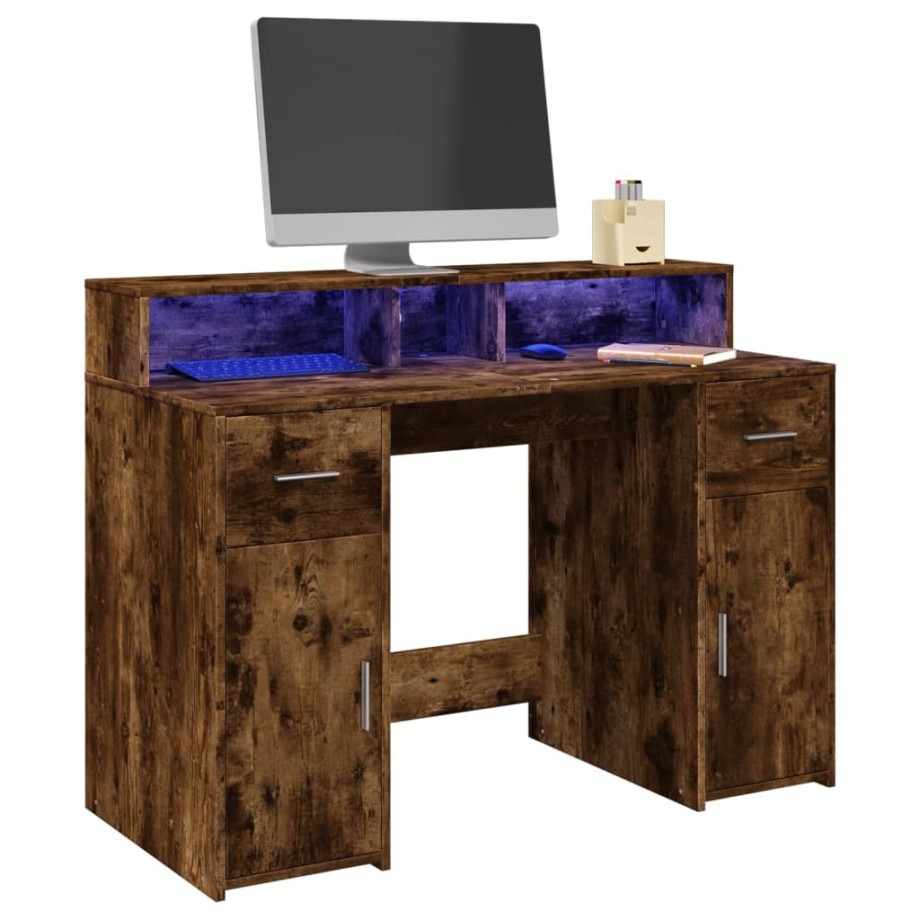 vidaXL Bureau met LED-verlichting 120x55x91 cm hout gerookt eikenkleur afbeelding 1