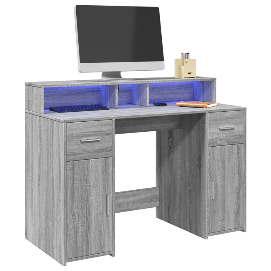 vidaXL Bureau met LED-verlichting 120x55x91 cm hout grijs sonoma eiken afbeelding 1