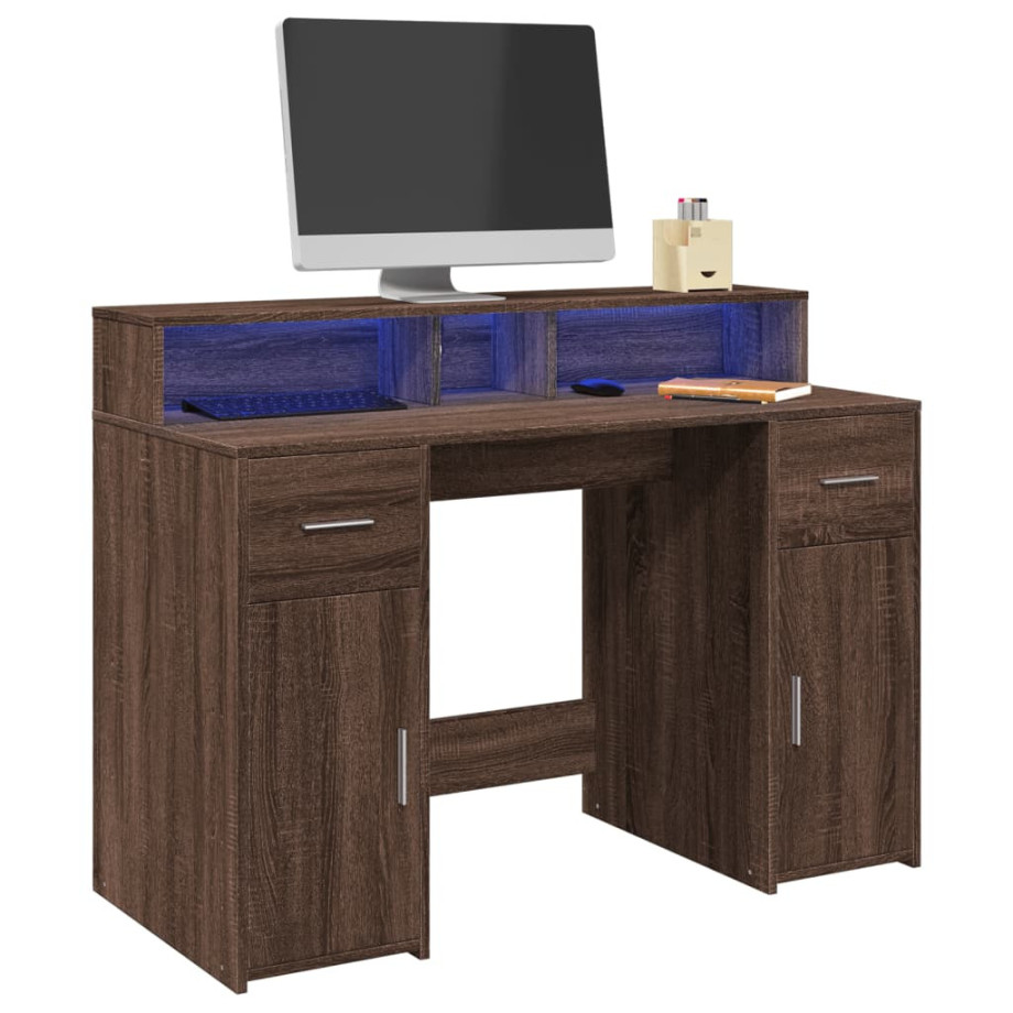 vidaXL Bureau met LED-verlichting 120x55x91 cm hout bruin eikenkleurig afbeelding 1