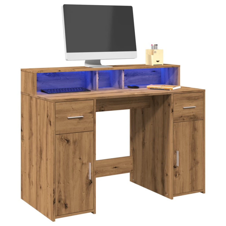 vidaXL Bureau met LED-verlichting 120x55x91 cm hout artisanaal eiken afbeelding 1