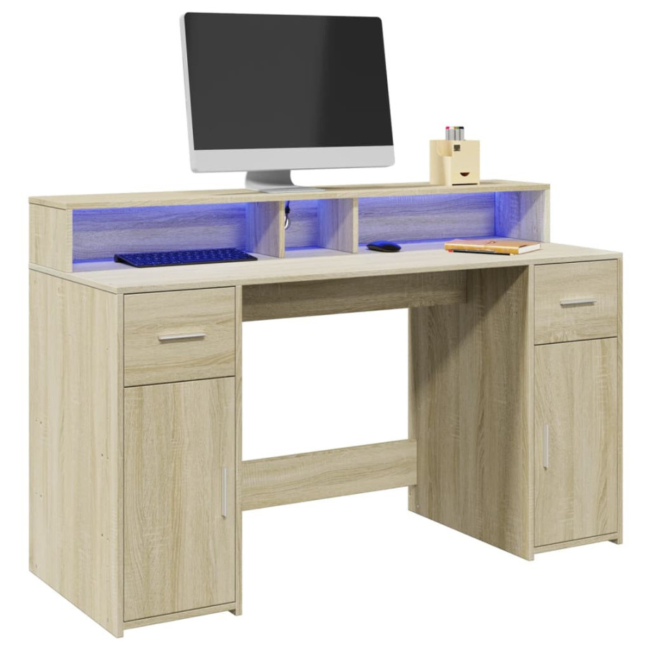 vidaXL Bureau met LED-verlichting 140x55x91 cm hout sonoma eikenkleur afbeelding 1