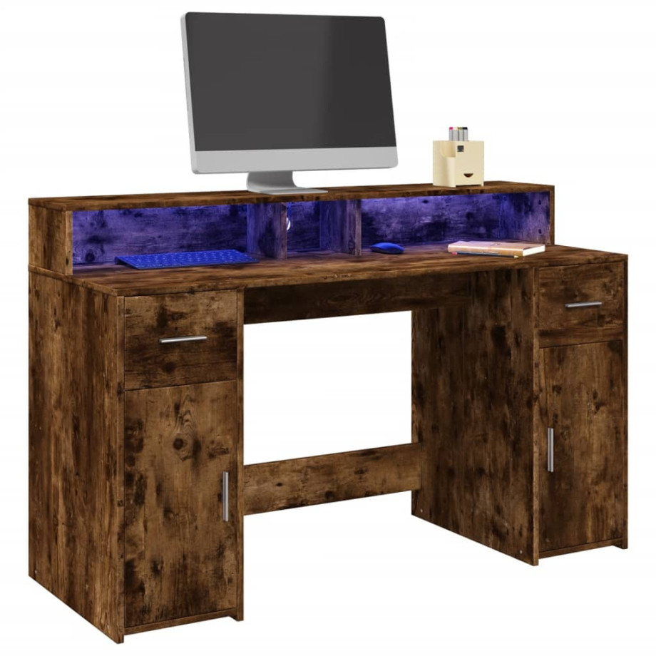 vidaXL Bureau met LED-verlichting 140x55x91 cm hout gerookt eikenkleur afbeelding 1