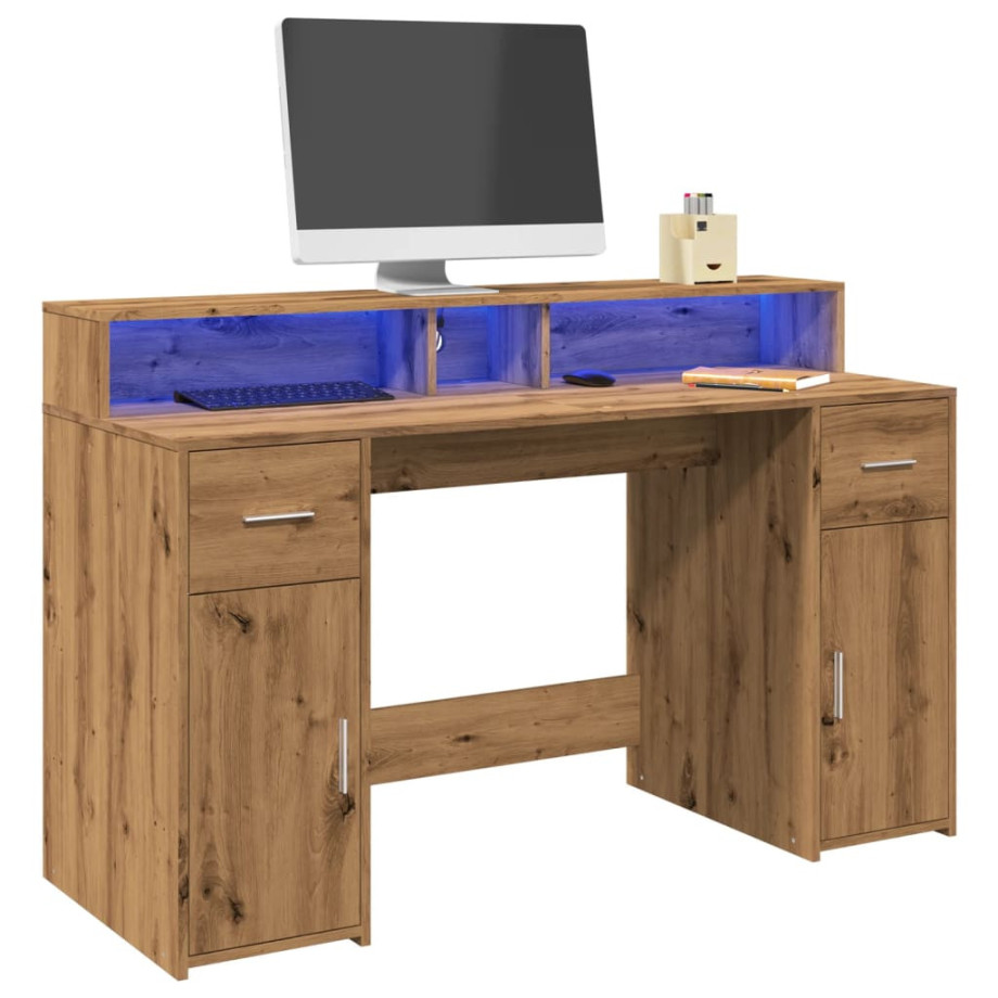 vidaXL Bureau met LED-verlichting 140x55x91 cm hout artisanaal eiken afbeelding 1