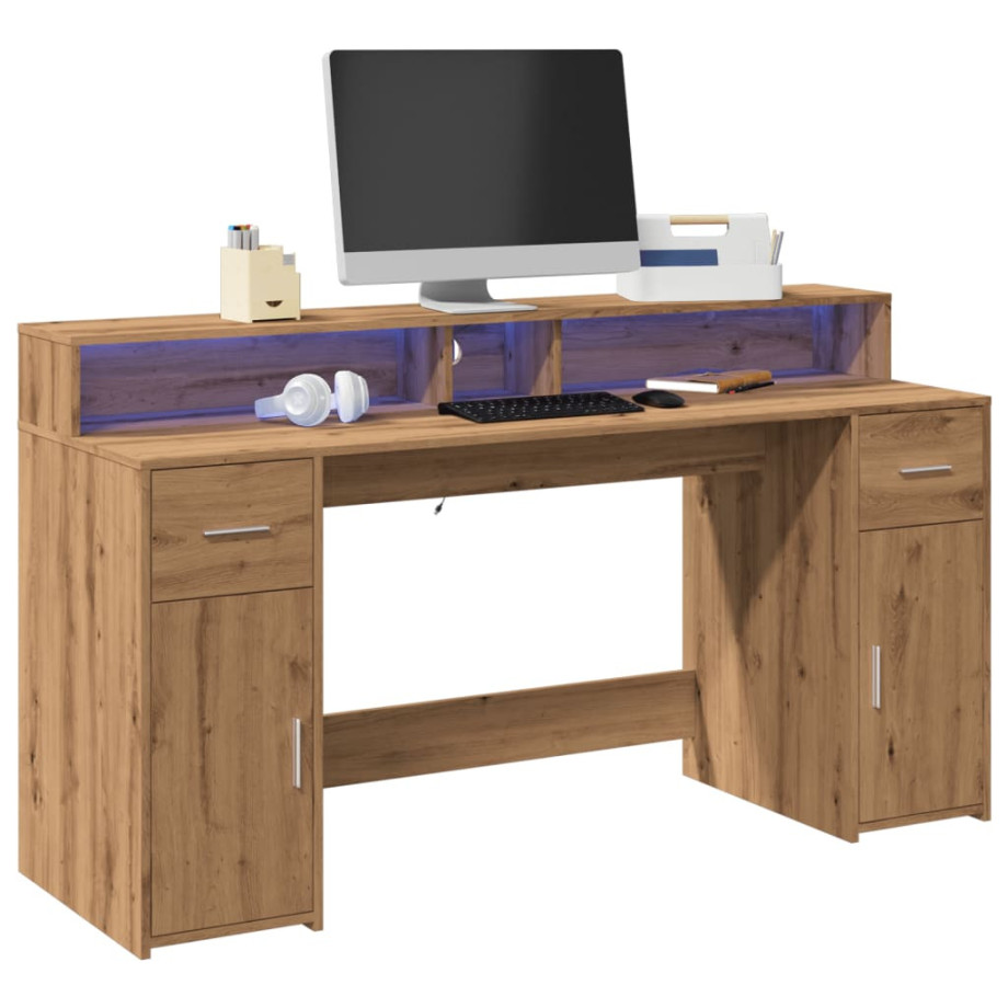 vidaXL Bureau met LED-verlichting 160x55x91 cm hout artisanaal eiken afbeelding 1