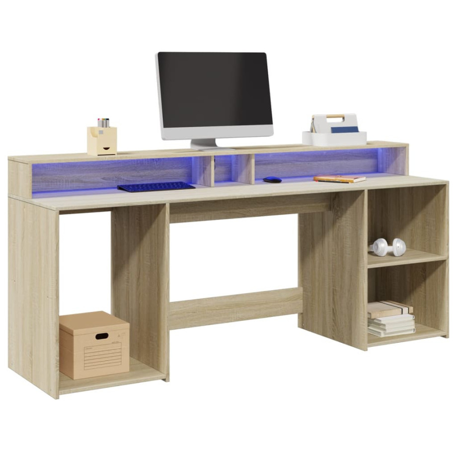 vidaXL Bureau met LED-verlichting 200x55x91 cm hout sonoma eikenkleur afbeelding 1