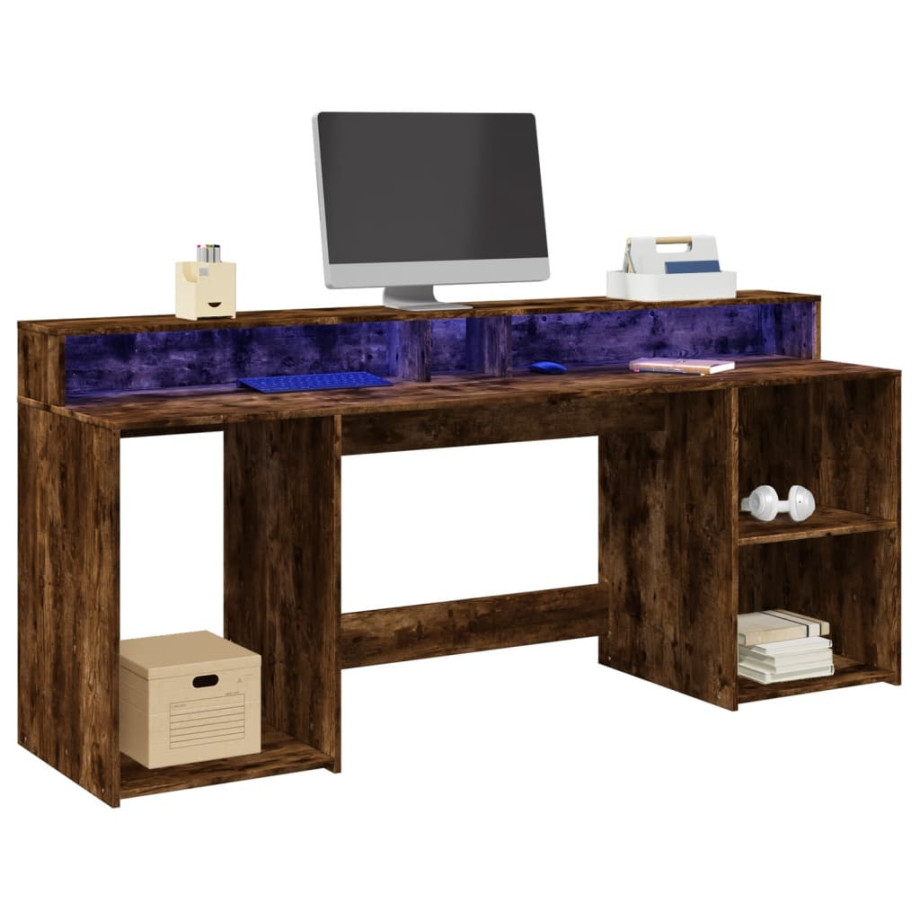 vidaXL Bureau met LED-verlichting 200x55x91 cm hout gerookt eikenkleur afbeelding 1