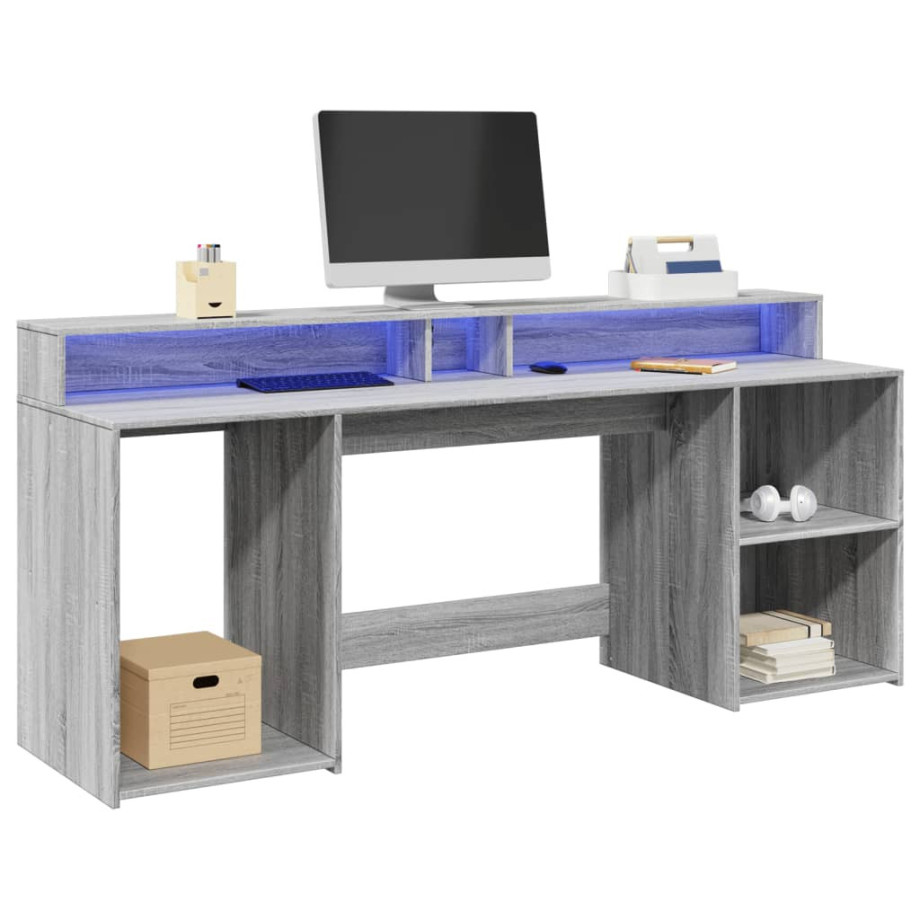 vidaXL Bureau met LED-verlichting 200x55x91 cm hout grijs sonoma eiken afbeelding 1