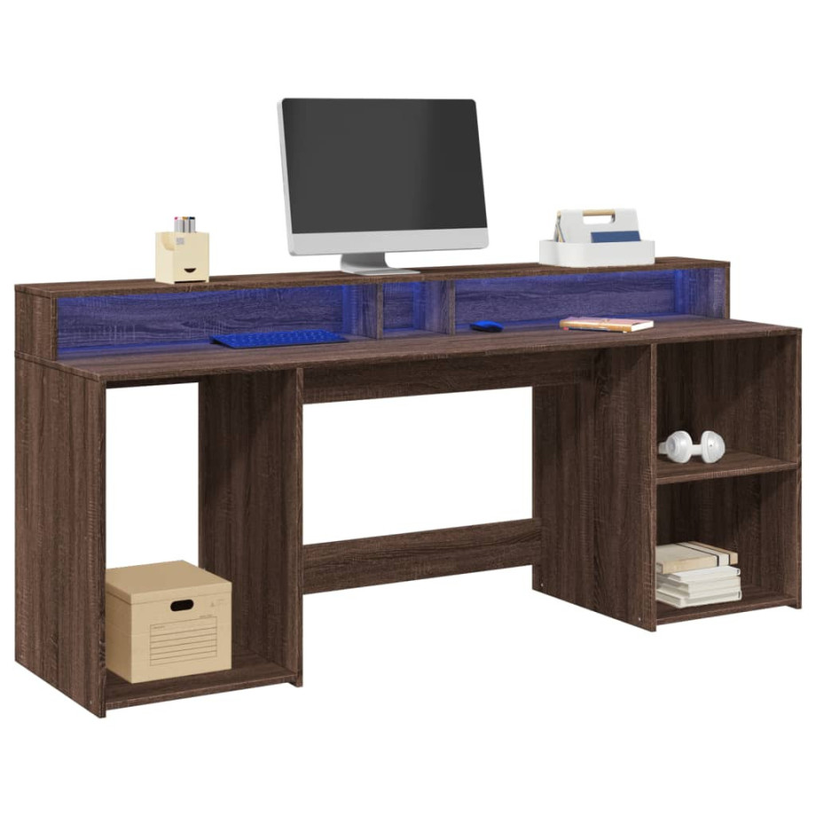 vidaXL Bureau met LED-verlichting 200x55x91 cm hout bruin eikenkleurig afbeelding 1