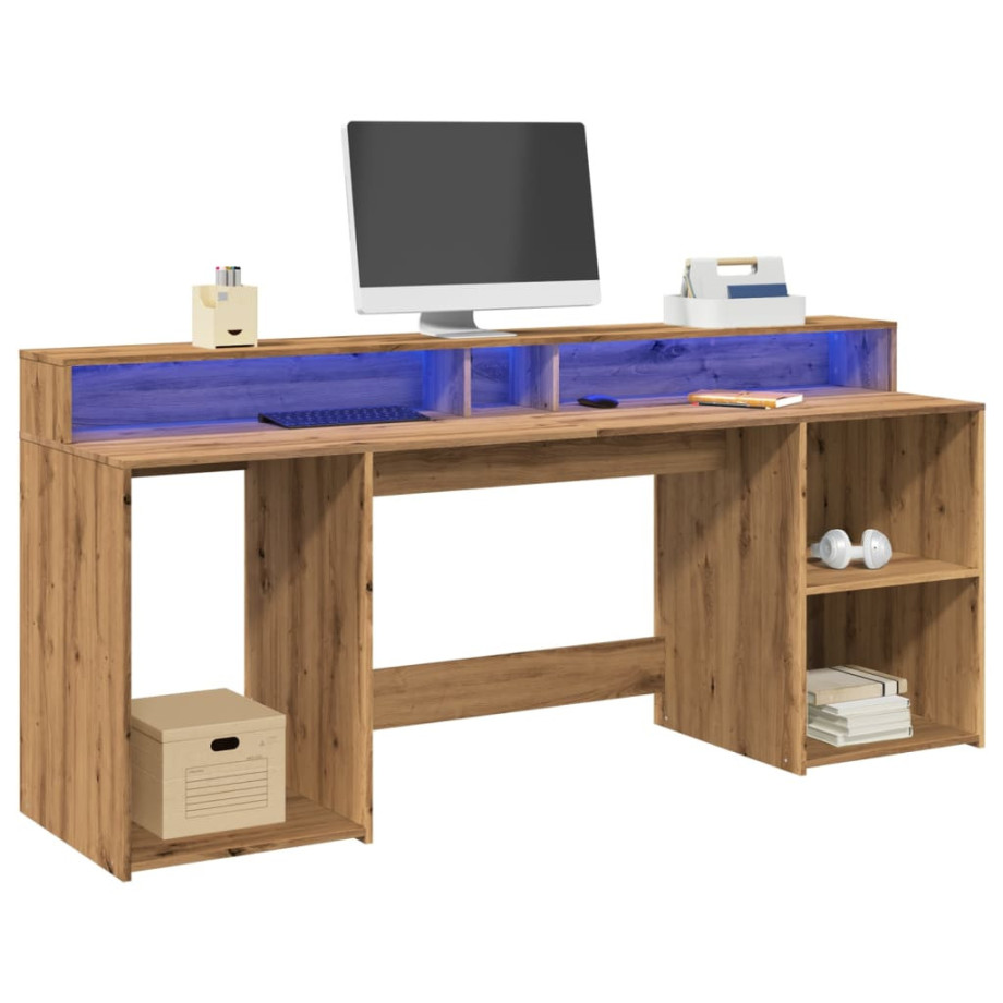 vidaXL Bureau met LED-verlichting 200x55x91 cm hout artisanaal eiken afbeelding 1