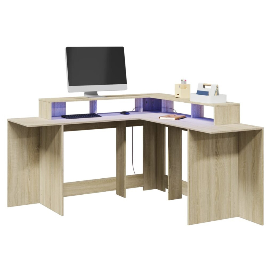 vidaXL Bureau met LED-verlichting 152x152x91 cm hout sonoma eikenkleur vidaXL Bureau met LED-verlichting 152x152x91 cm hout sonoma eikenkleur afbeelding 1