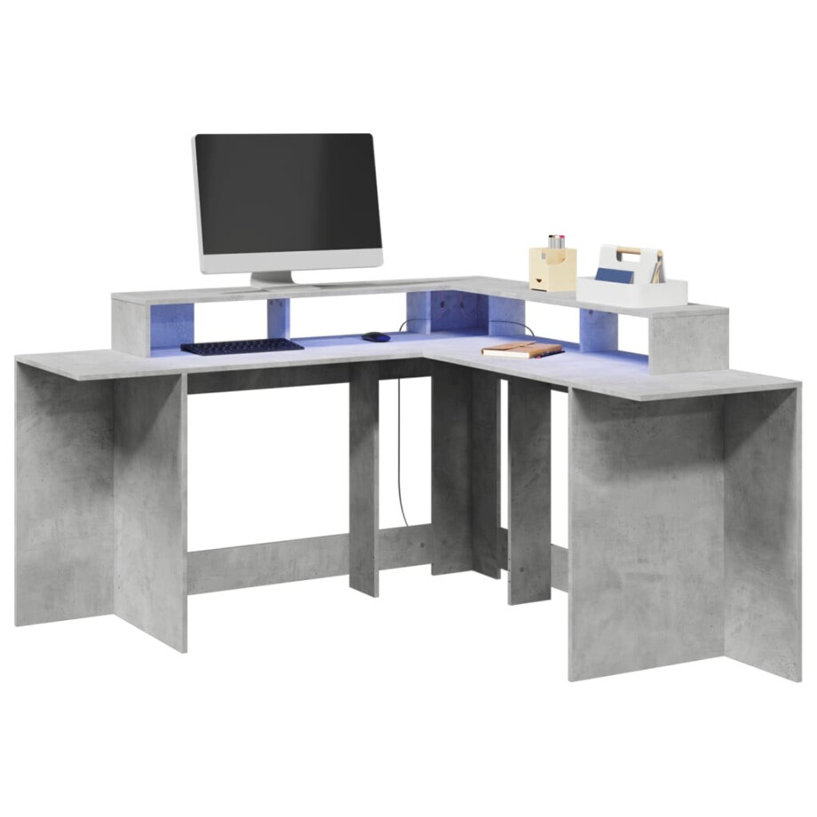 vidaXL Bureau met LED-verlichting 152x152x91 cm hout betongrijs vidaXL Bureau met LED-verlichting 152x152x91 cm hout betongrijs afbeelding 1