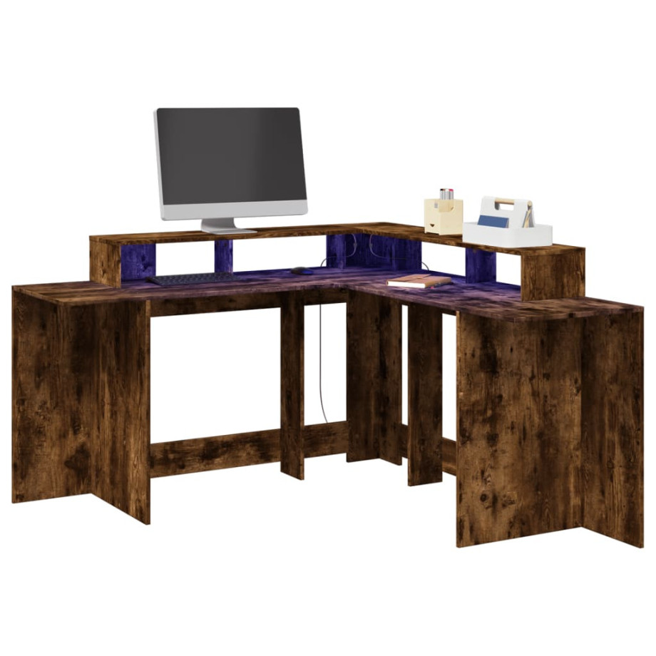 vidaXL Bureau met LED-verlichting 152x152x91 cm hout gerookt eiken afbeelding 1