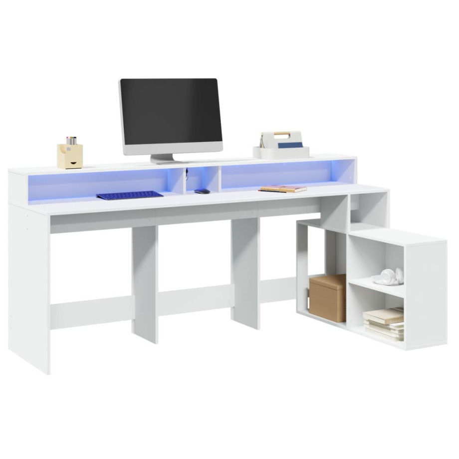 vidaXL Bureau met LED-verlichting 200x104x91 cm bewerkt hout wit afbeelding 1